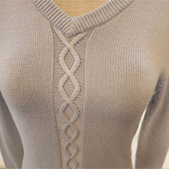 ATHLETA BLUE/WHITE CABLEKNIT SWEATER WITH SIDE ZIP SIZE MED - Picture 4 of 6